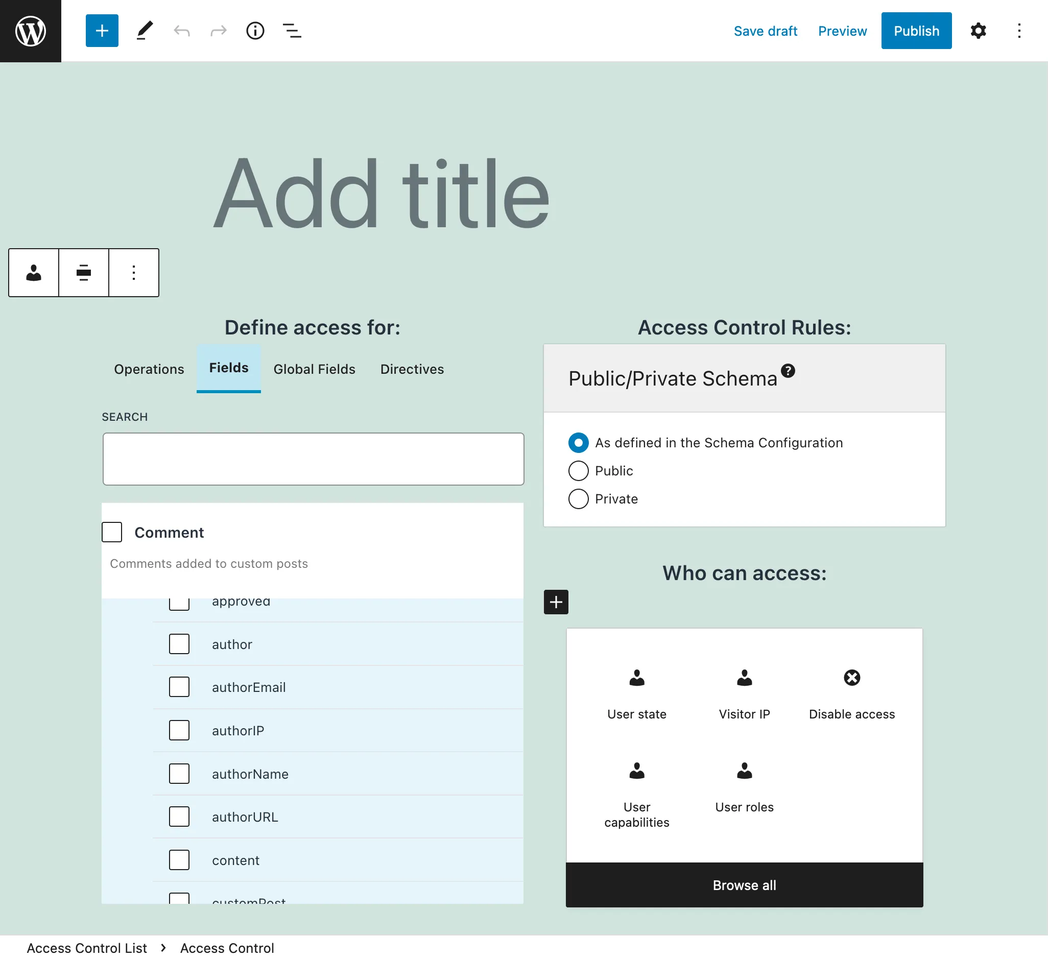 Editor de lista de control de acceso