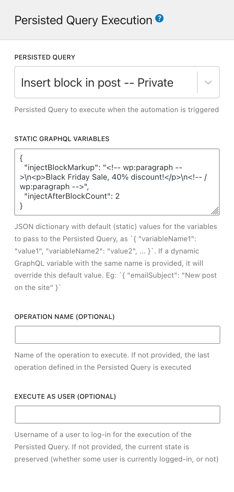 Regla de Automatización - Ejecución de Persisted Query