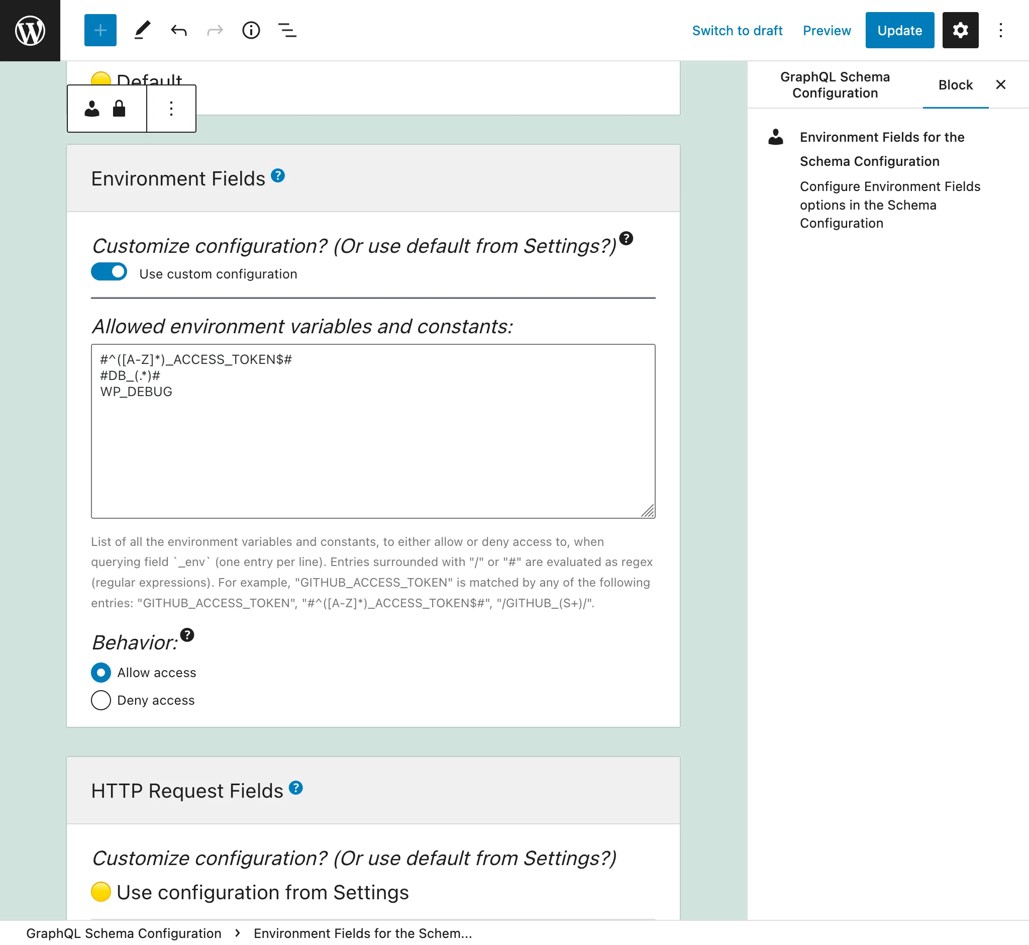 Definiendo las entradas en la Schema Configuration Definiendo las entradas en la Schema Configuration