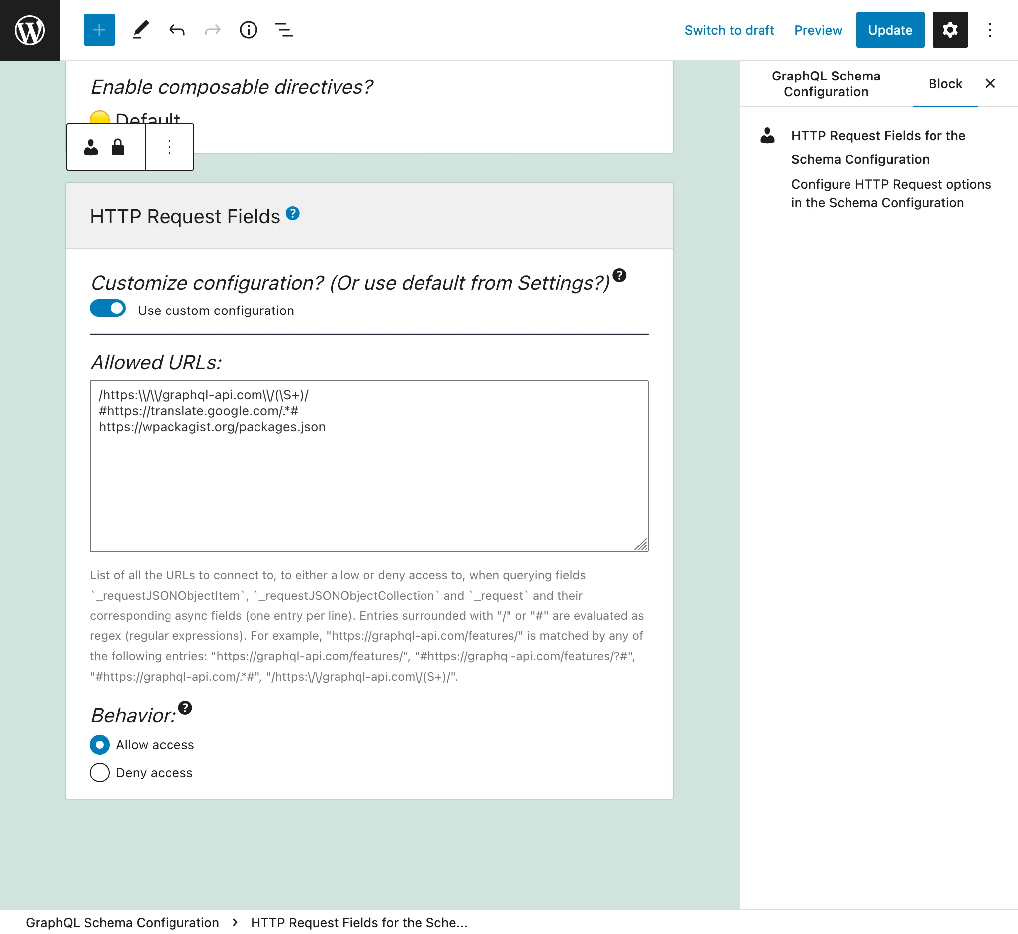 Definiendo las entradas para la Configuración del Esquema Definiendo las entradas para la Configuración del Esquema