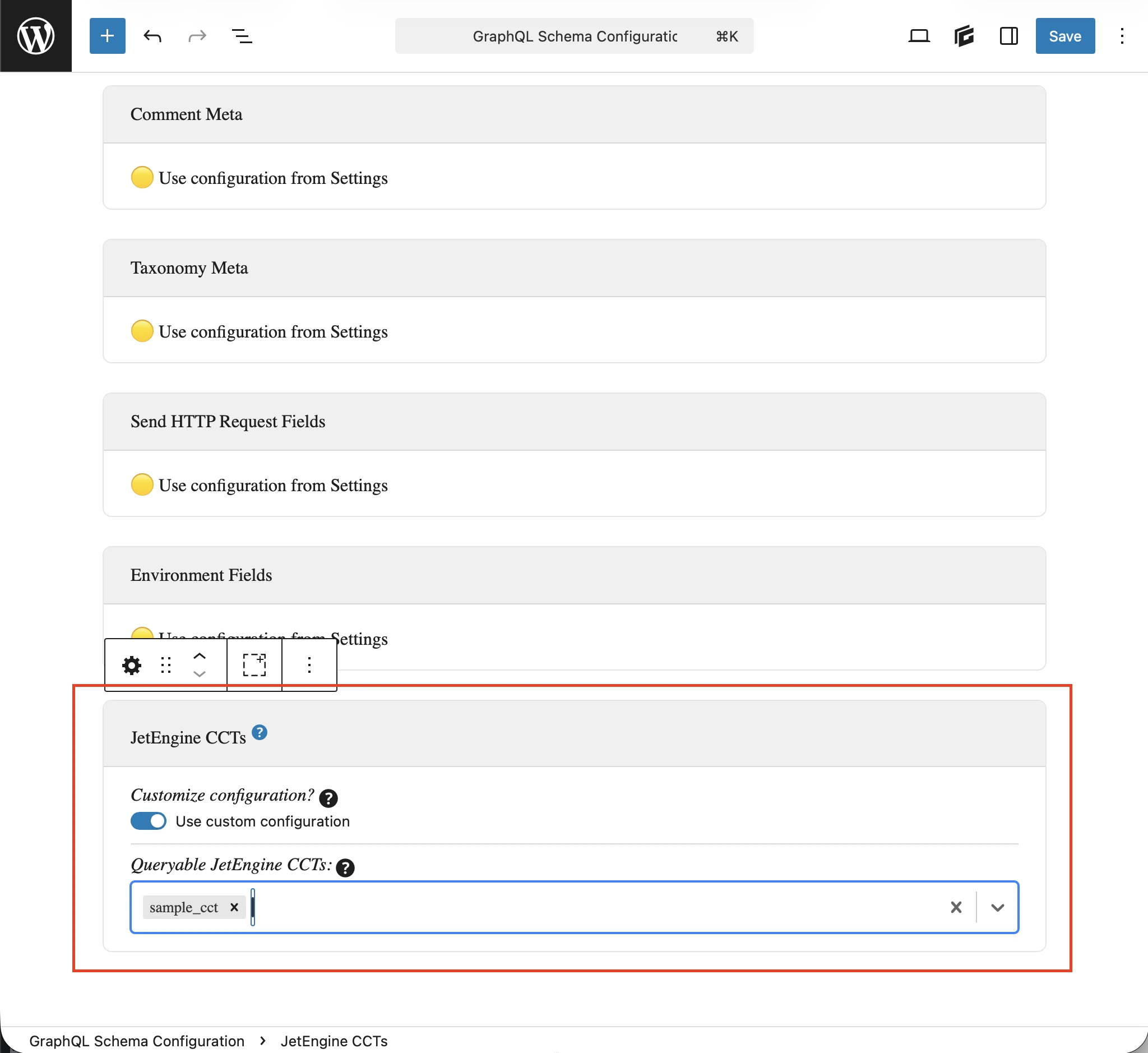 Definiendo los CCTs consultables en la Configuración del Esquema