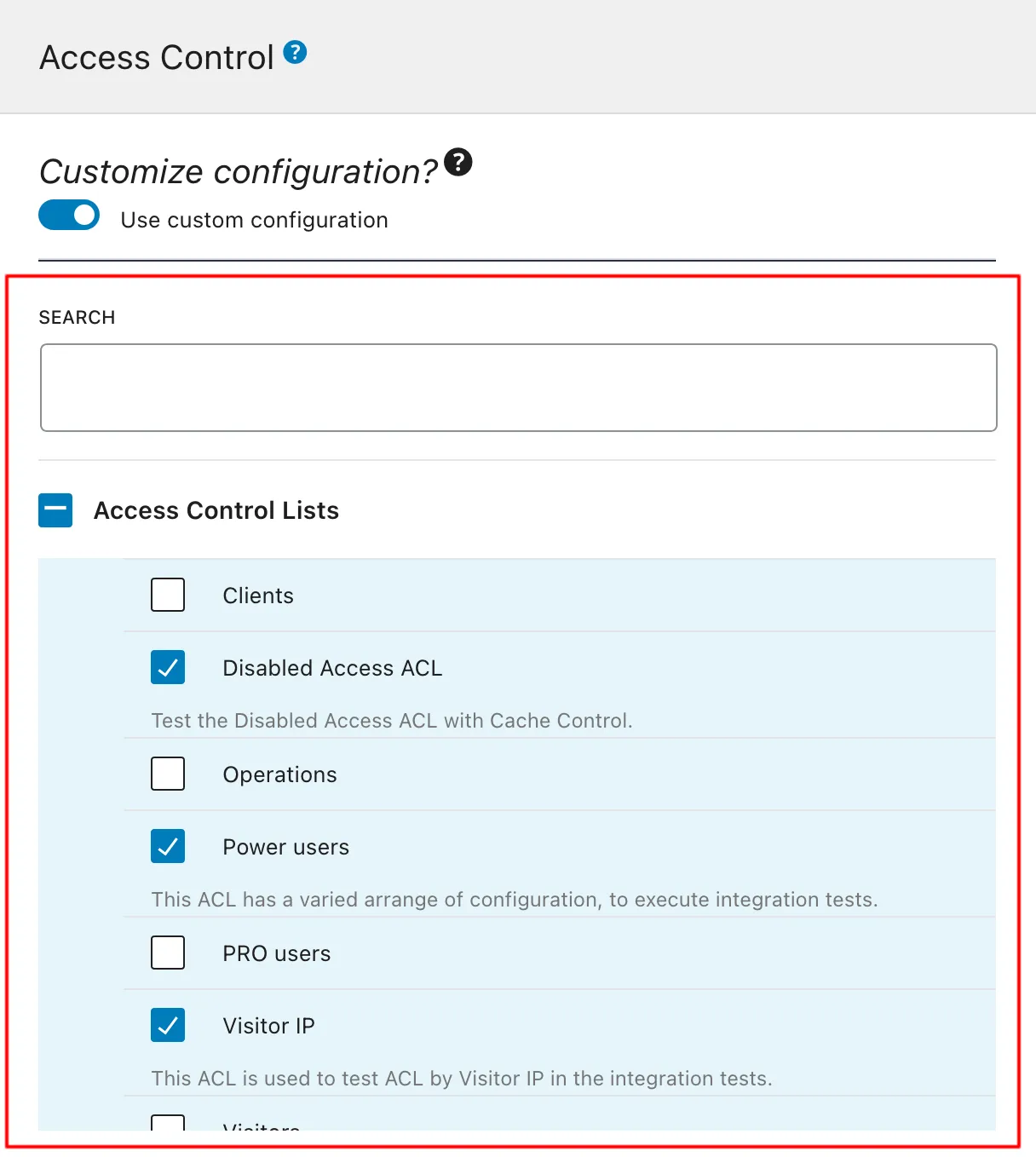 Seleccionando una Lista de Control de Acceso en la Configuración del Esquema