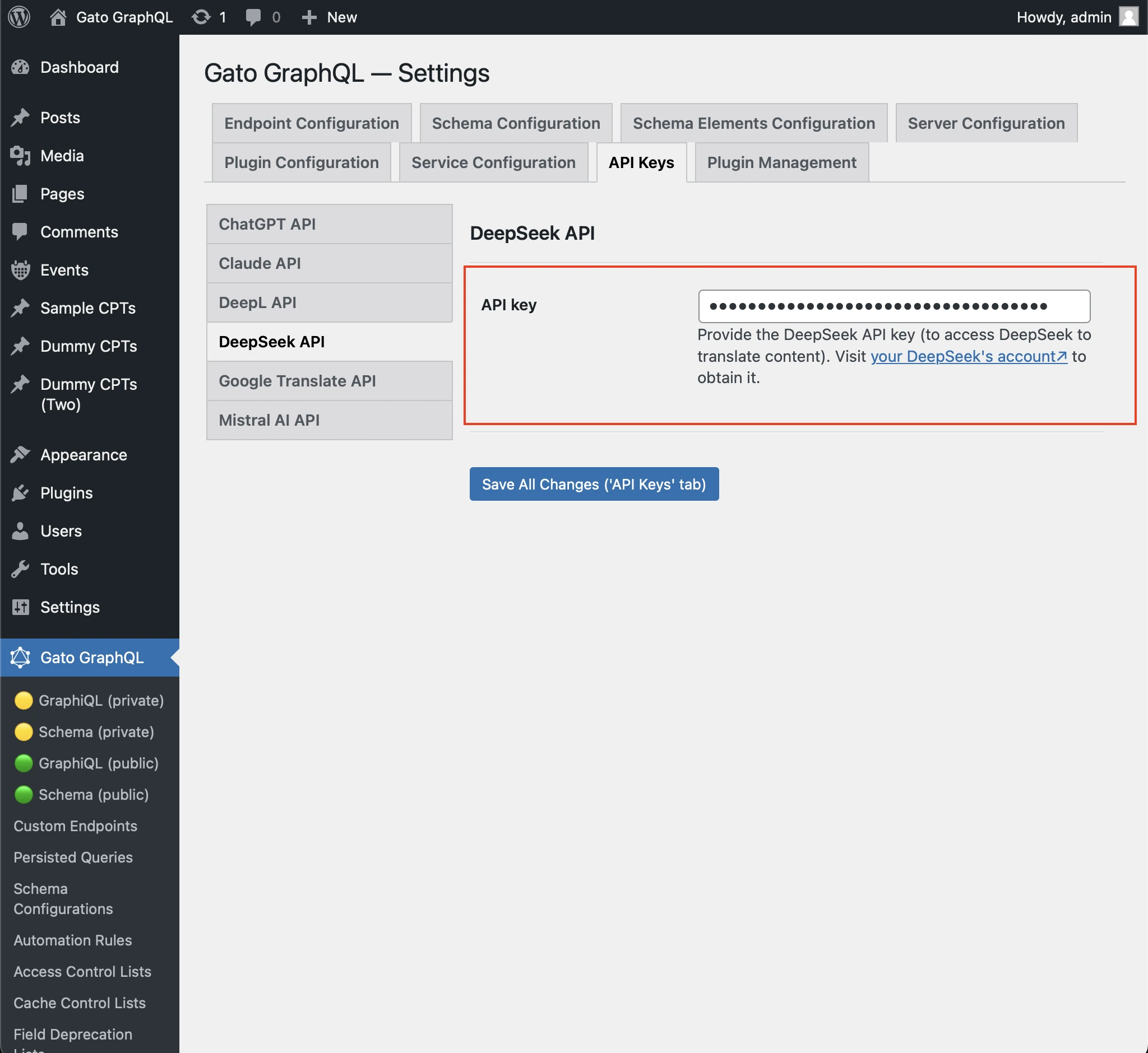 Estableciendo la API key de DeepSeek