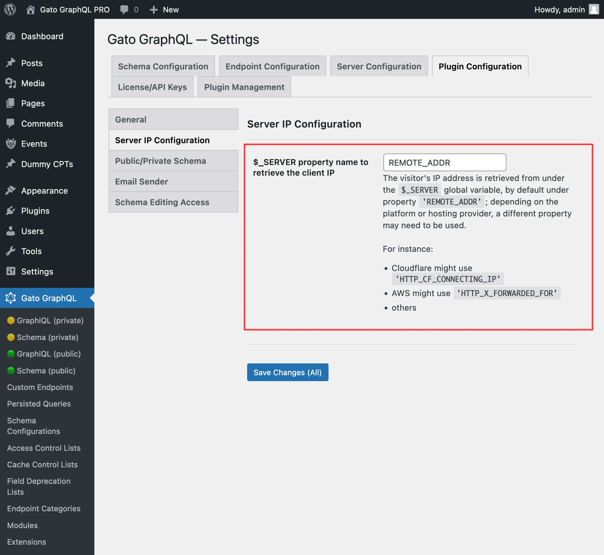 Configurando el nombre de la propiedad $_SERVER para recuperar la IP del cliente