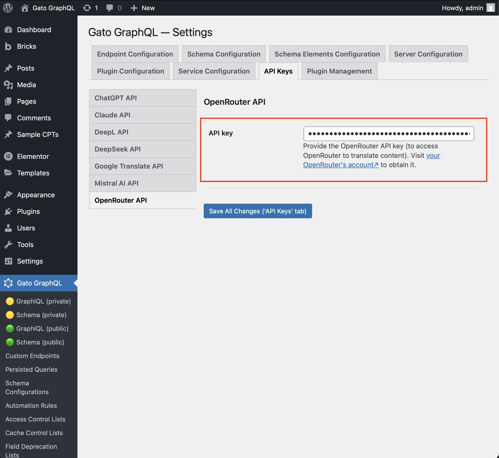 Estableciendo la API key de OpenRouter
