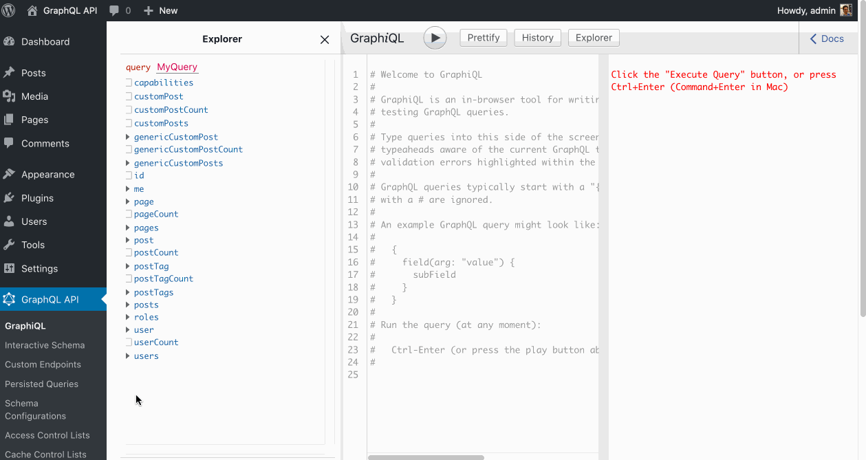 Ejecutando una consulta vía GraphiQL Ejecutando una consulta vía GraphiQL