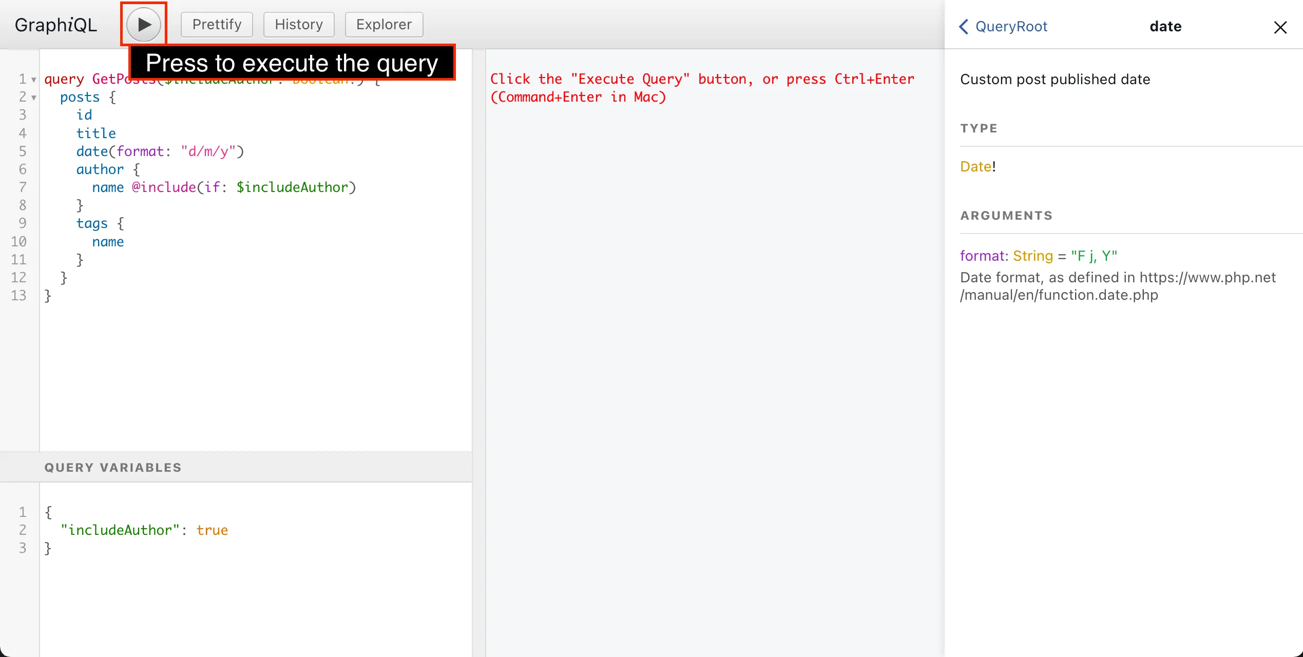 Ejecutando la consulta GraphQL Ejecutando la consulta GraphQL