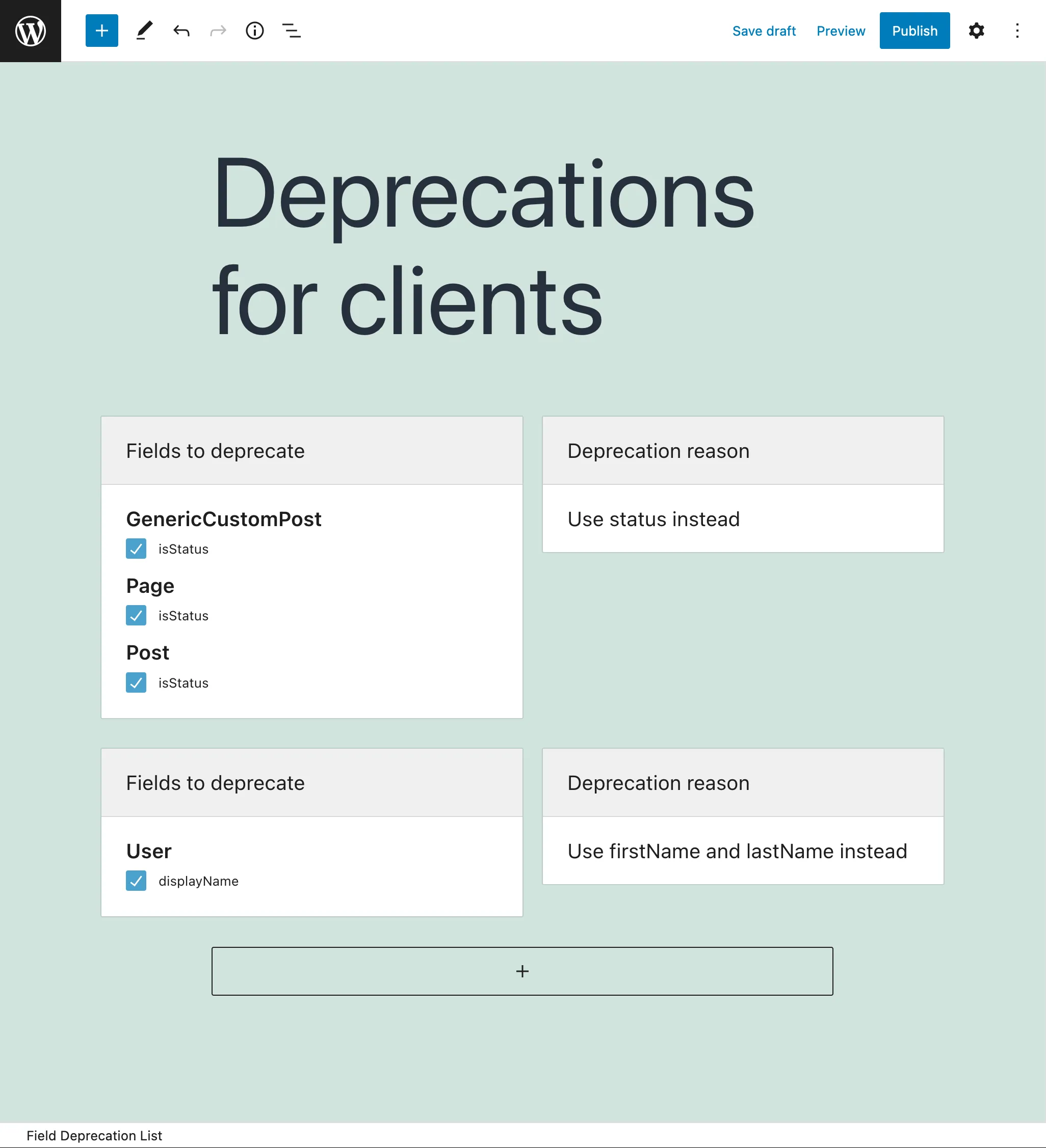 Creando una Field Deprecation List Creando una Field Deprecation List