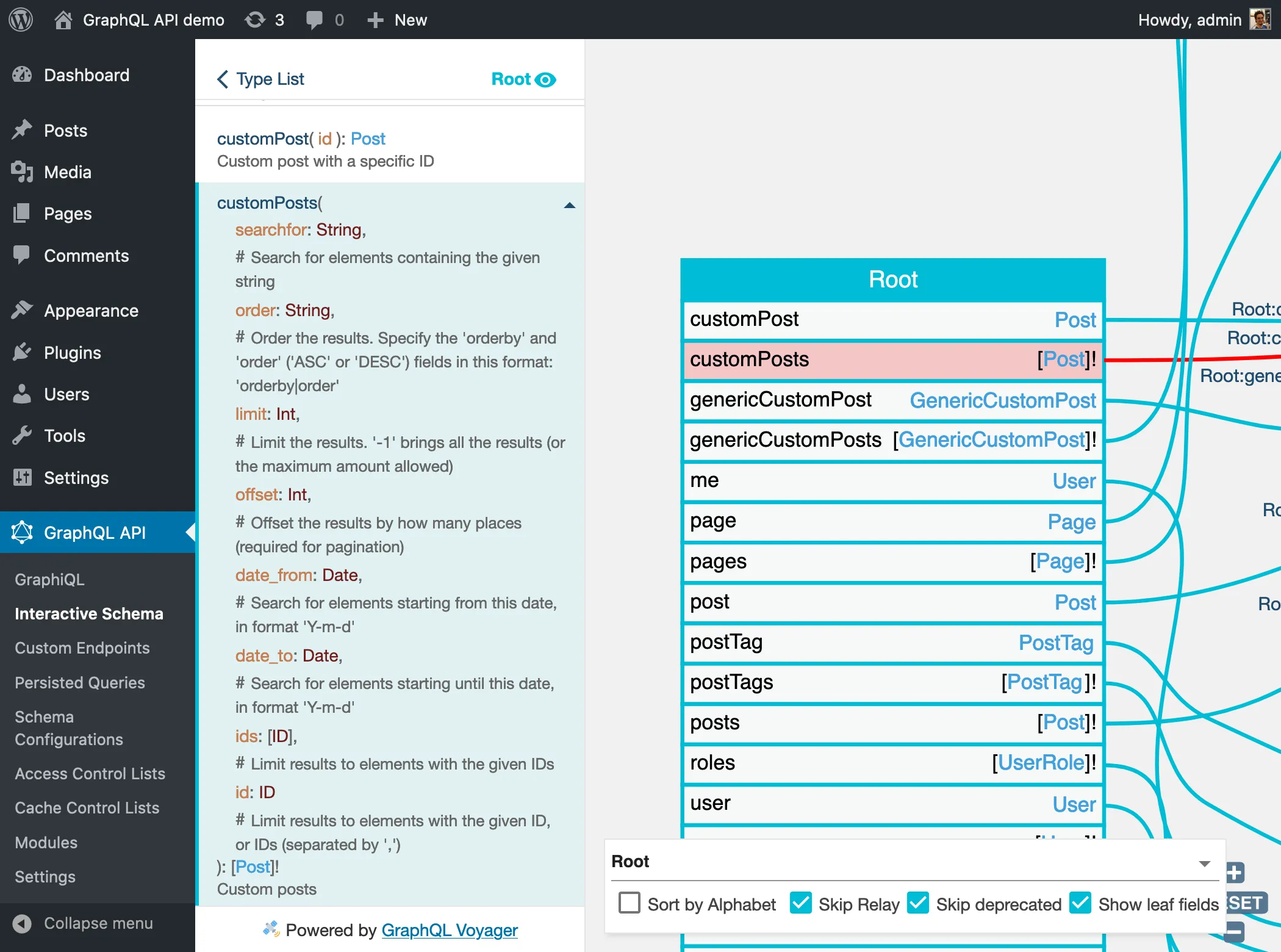 El campo `customPosts` se resuelve al tipo `Post` El campo customPosts se resuelve al tipo Post
