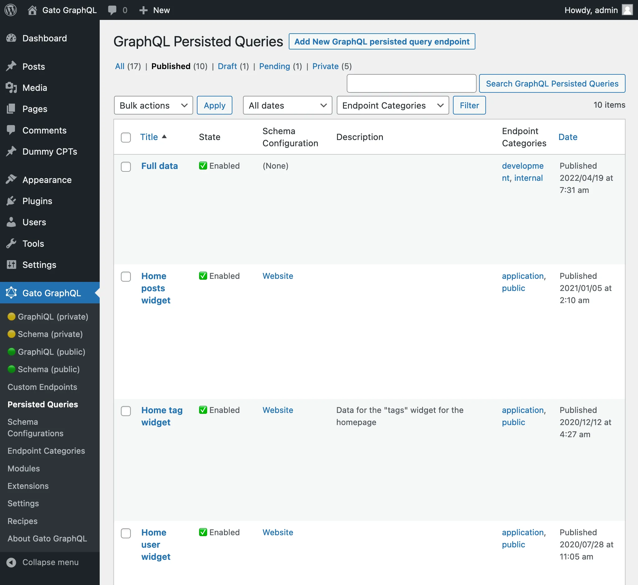 Página de persisted queries