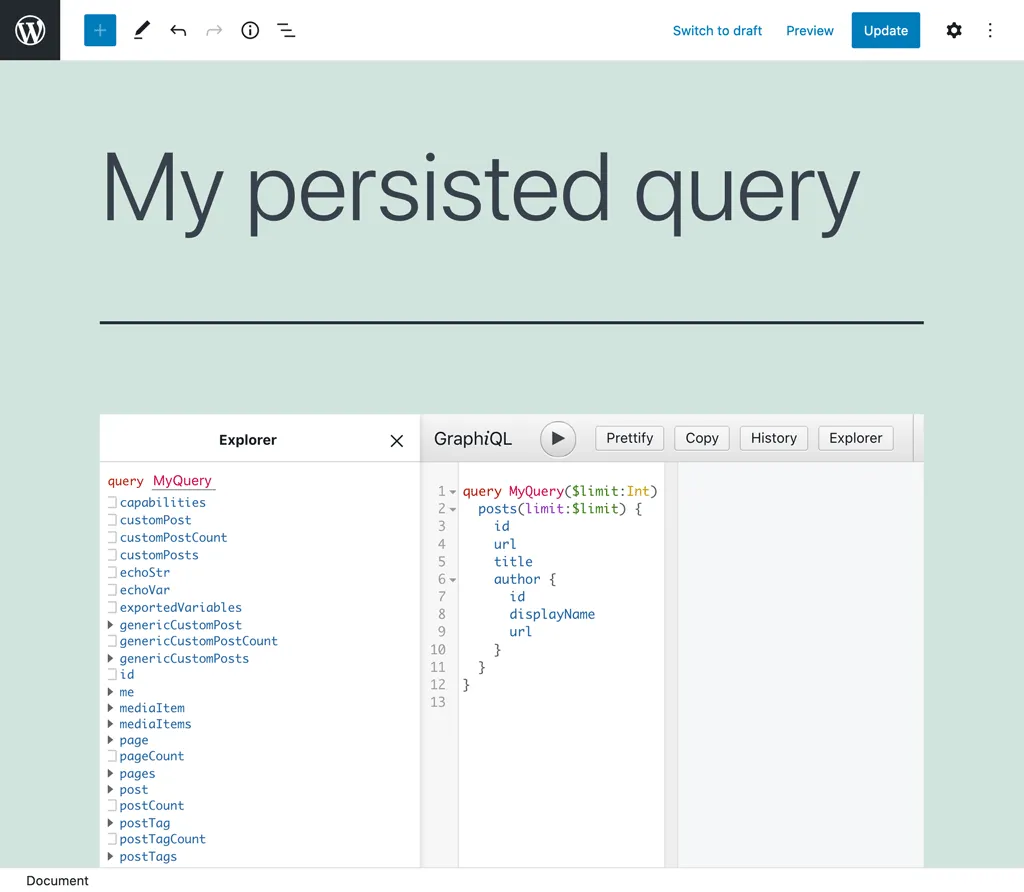 El cliente GraphiQL de la consulta persistida El cliente GraphiQL de la consulta persistida