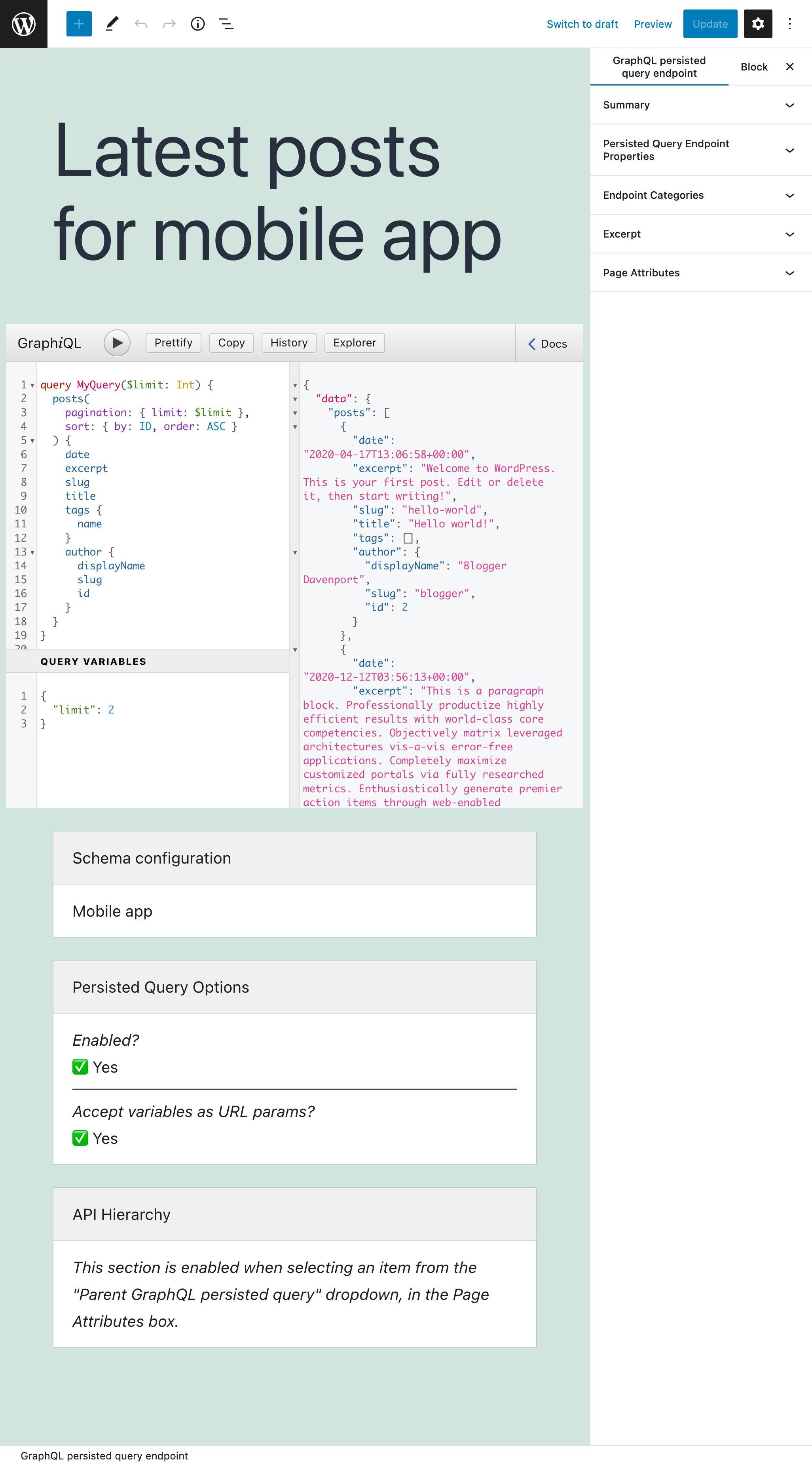 Persisted query en el editor
