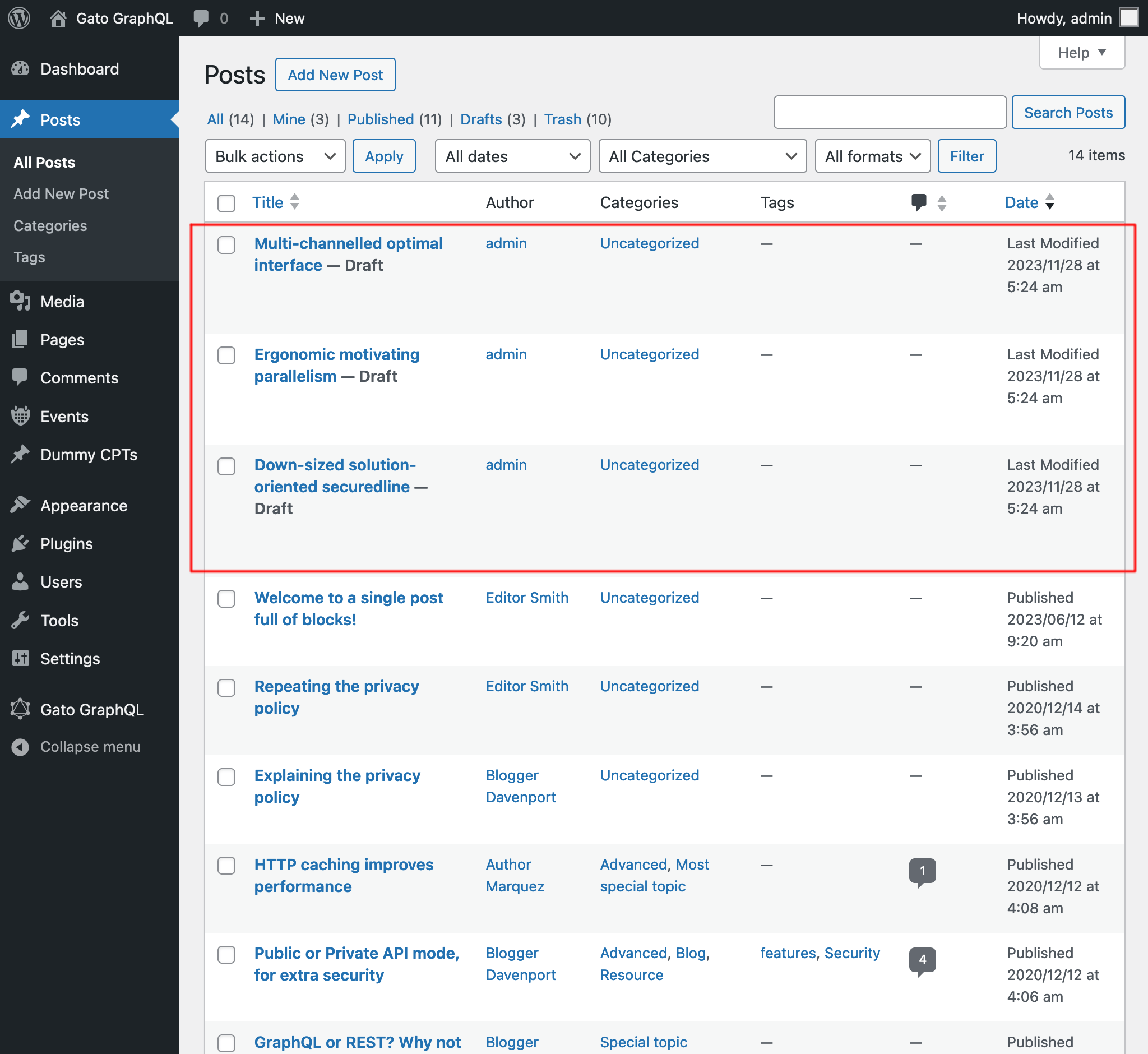Posts creados desde CSV