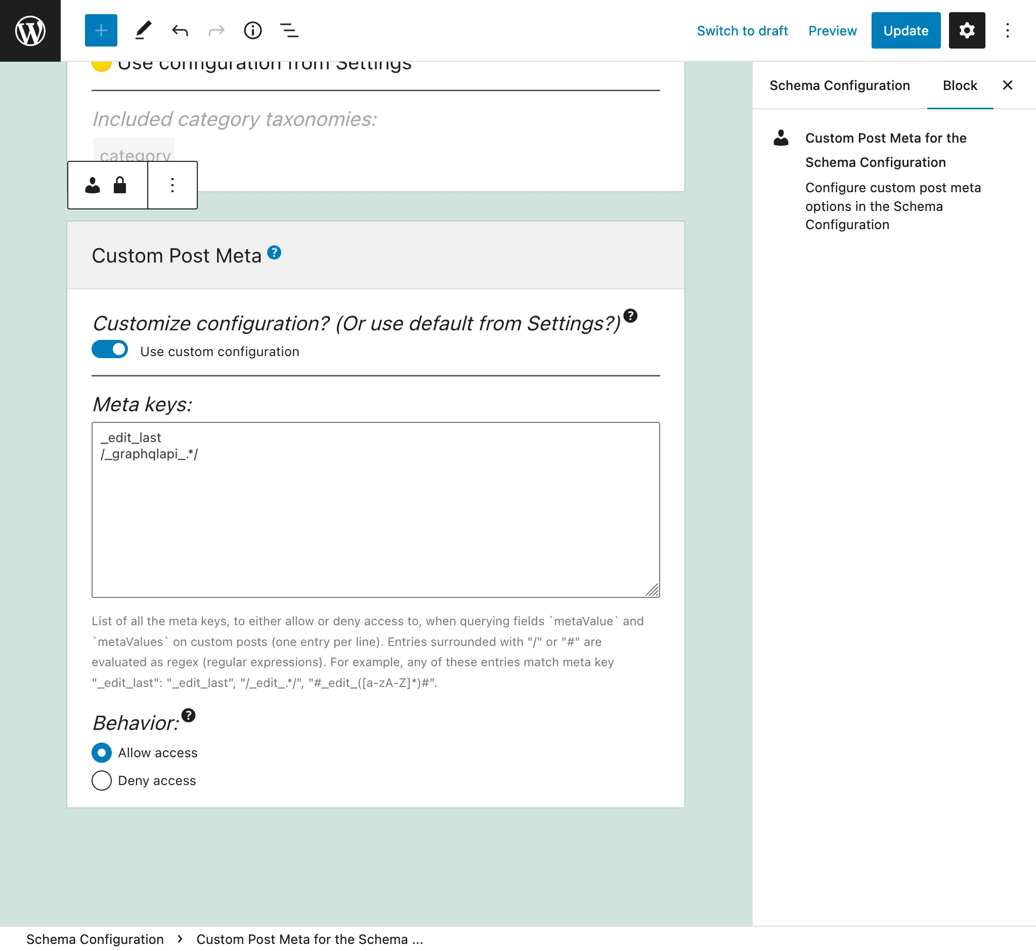 Definición de las entradas en la Configuración del Esquema Definición de las entradas en la Configuración del Esquema