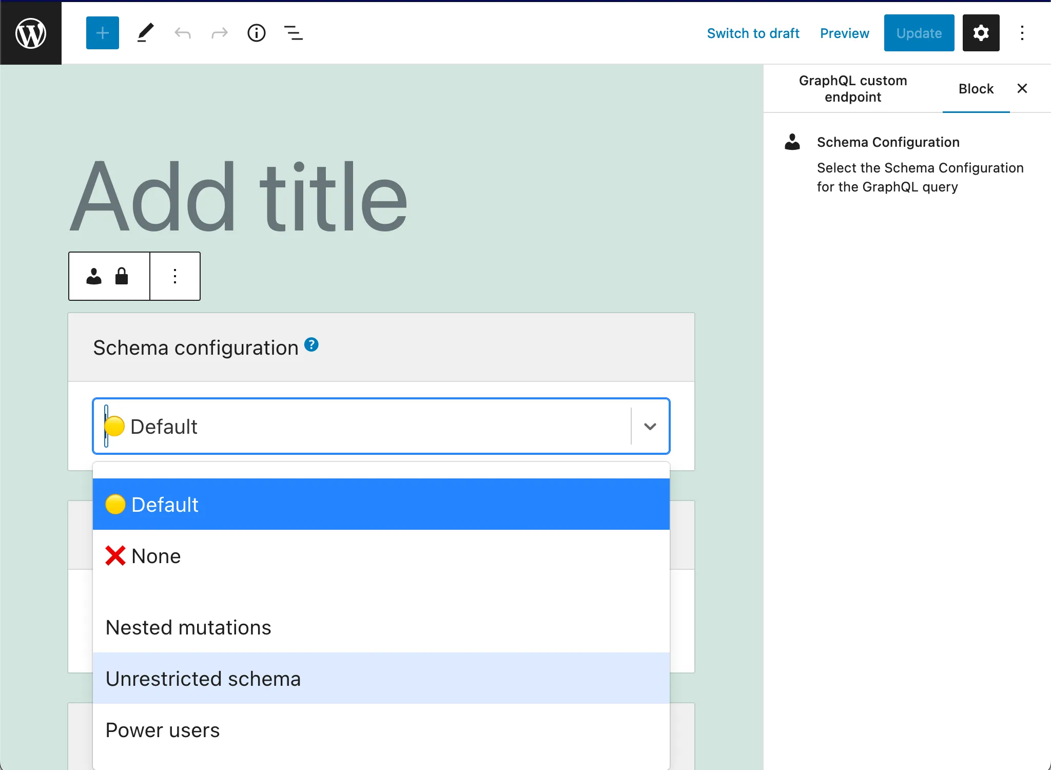 Seleccionando la configuración del esquema en el Custom Endpoint