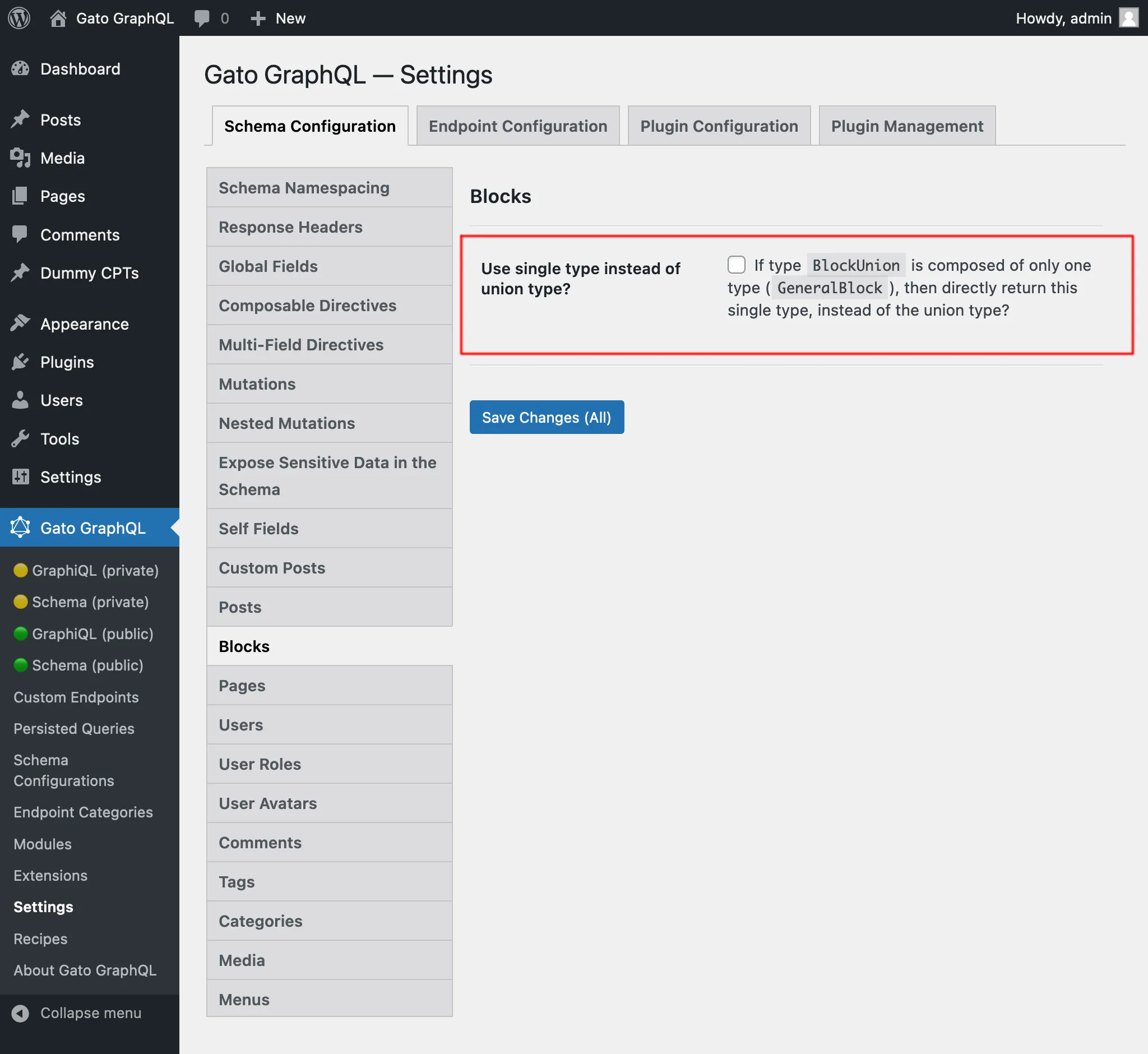 Configurar para obtener `GeneralBlock` directamente en lugar de `BlockUnion`