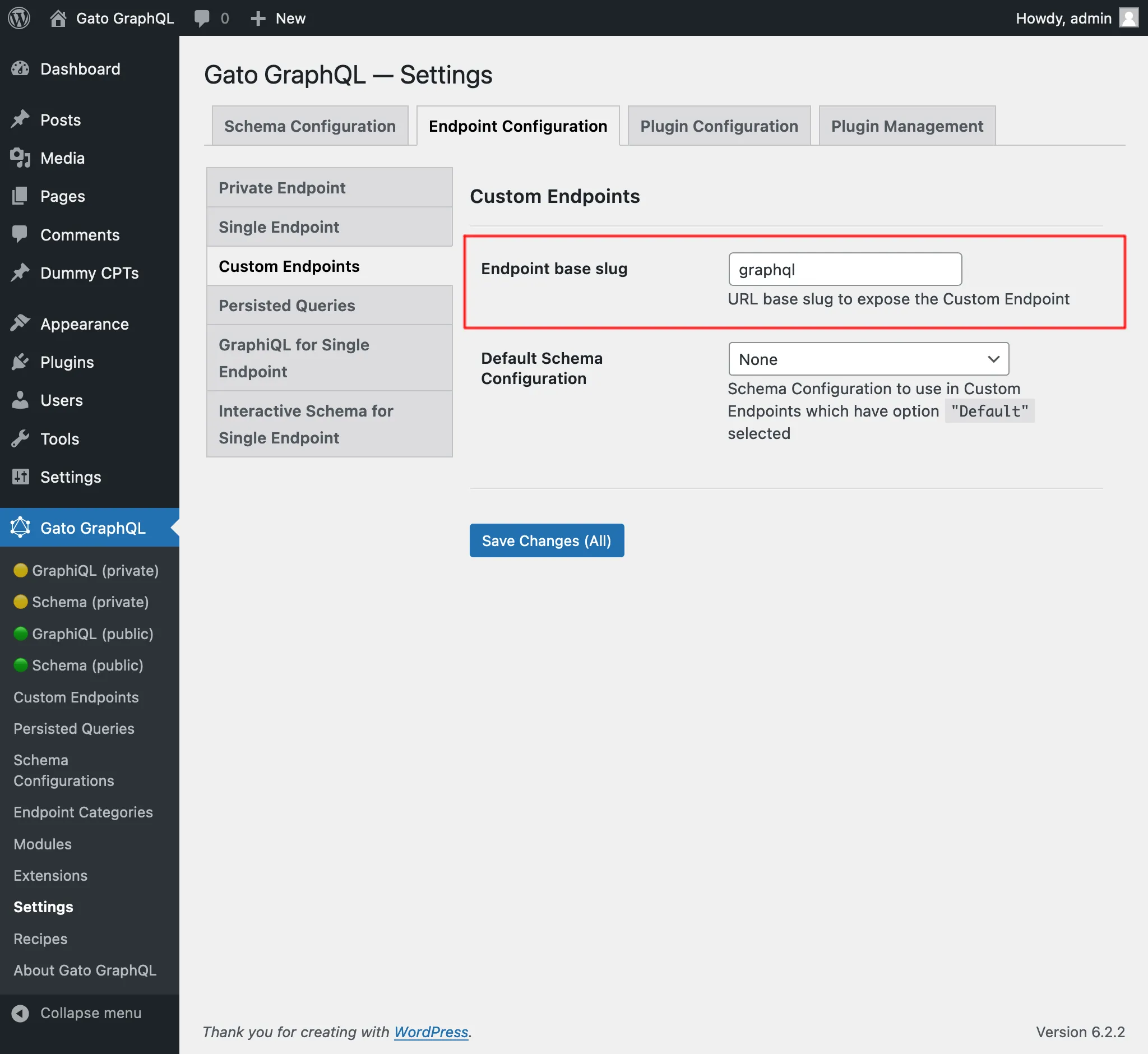 Ajustes de endpoint personalizado