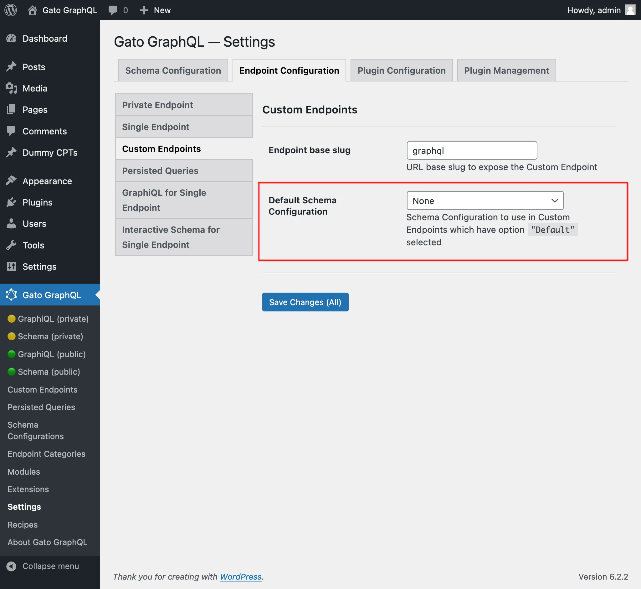 Configuración del esquema por defecto en los Ajustes