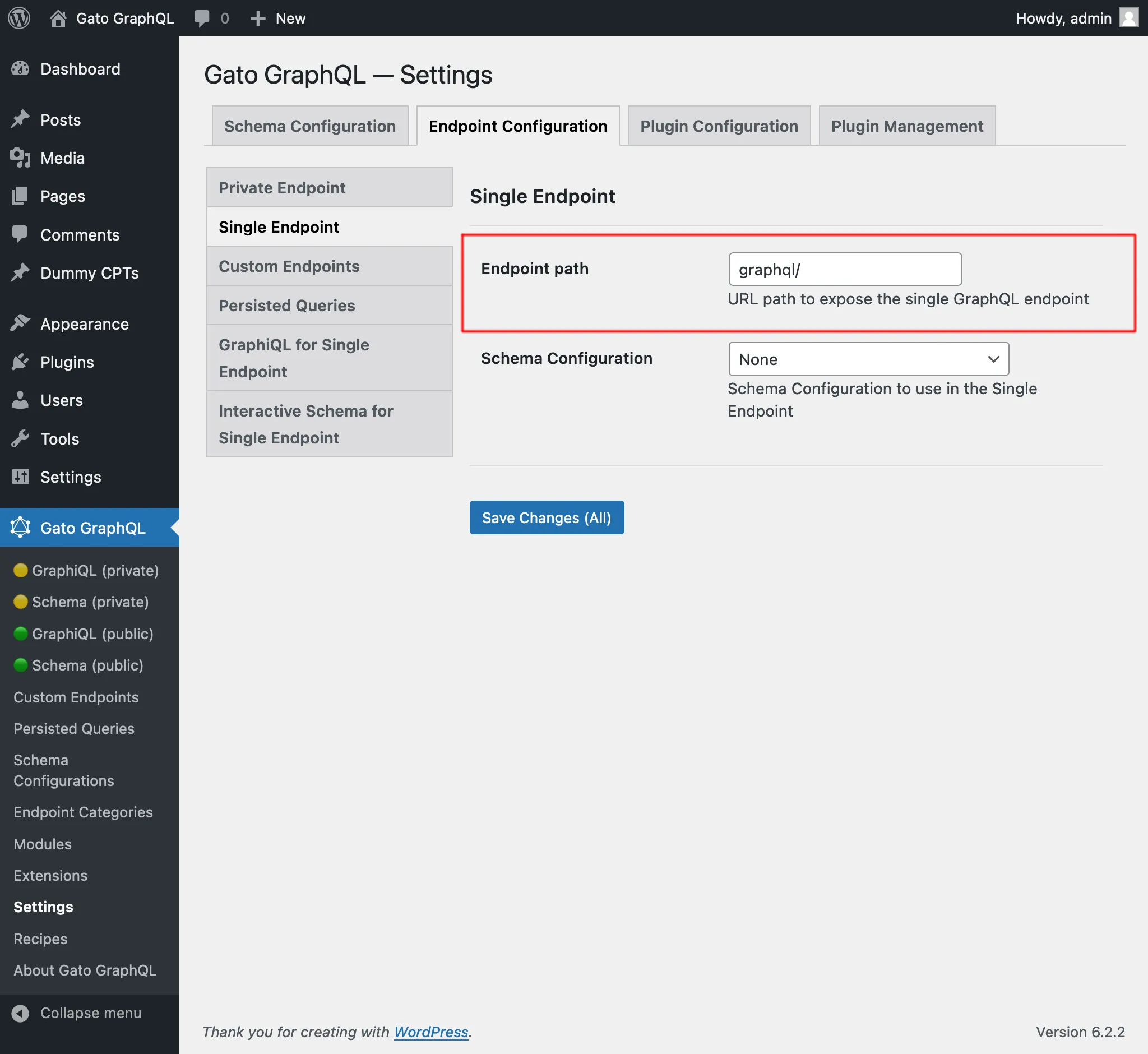 Single endpoint en los Ajustes
