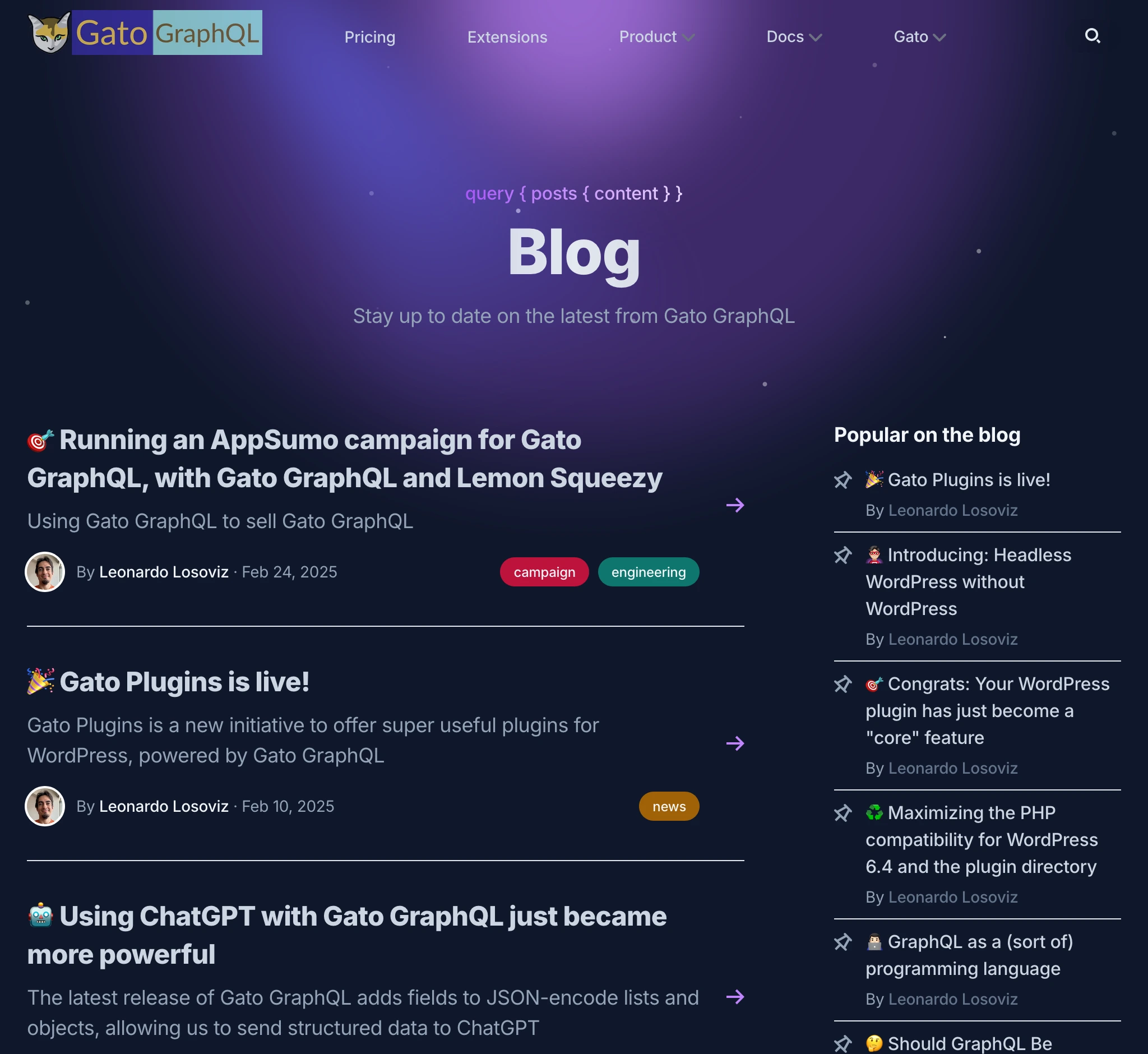 Sección de blog en gatographql.com
