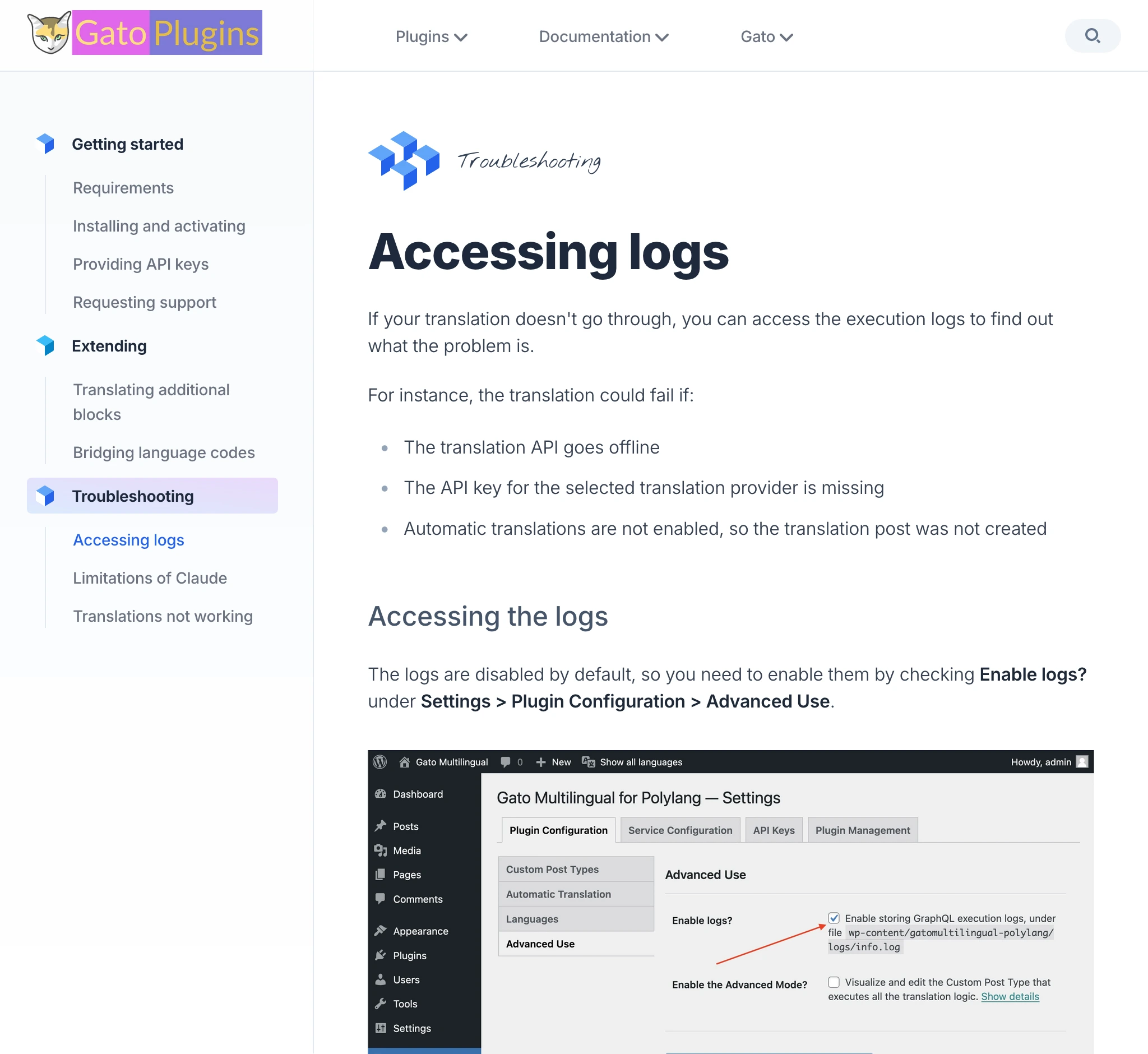 Sección de docs en gatoplugins.com