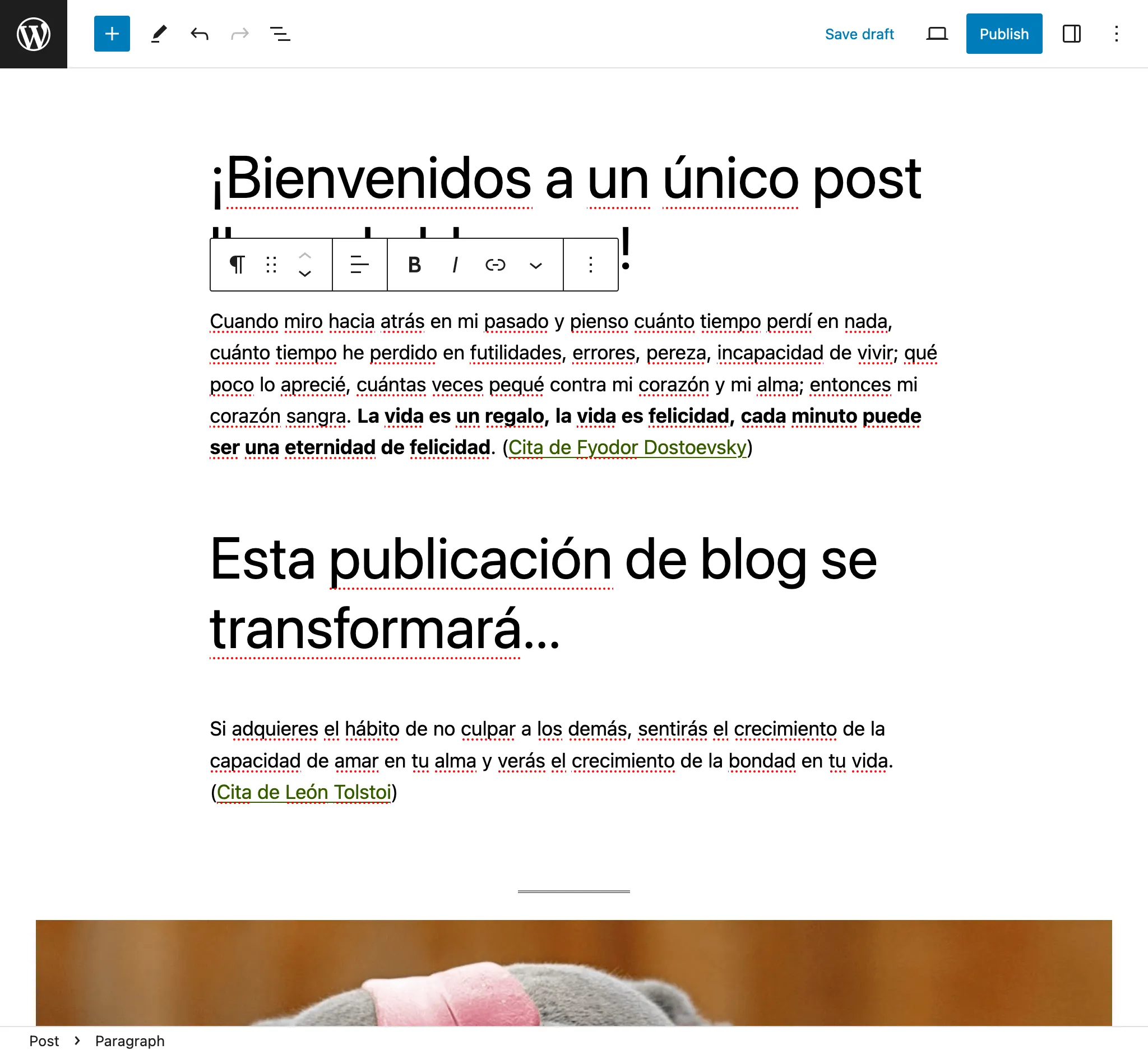 Corrigiendo la traducción en el editor de WordPress