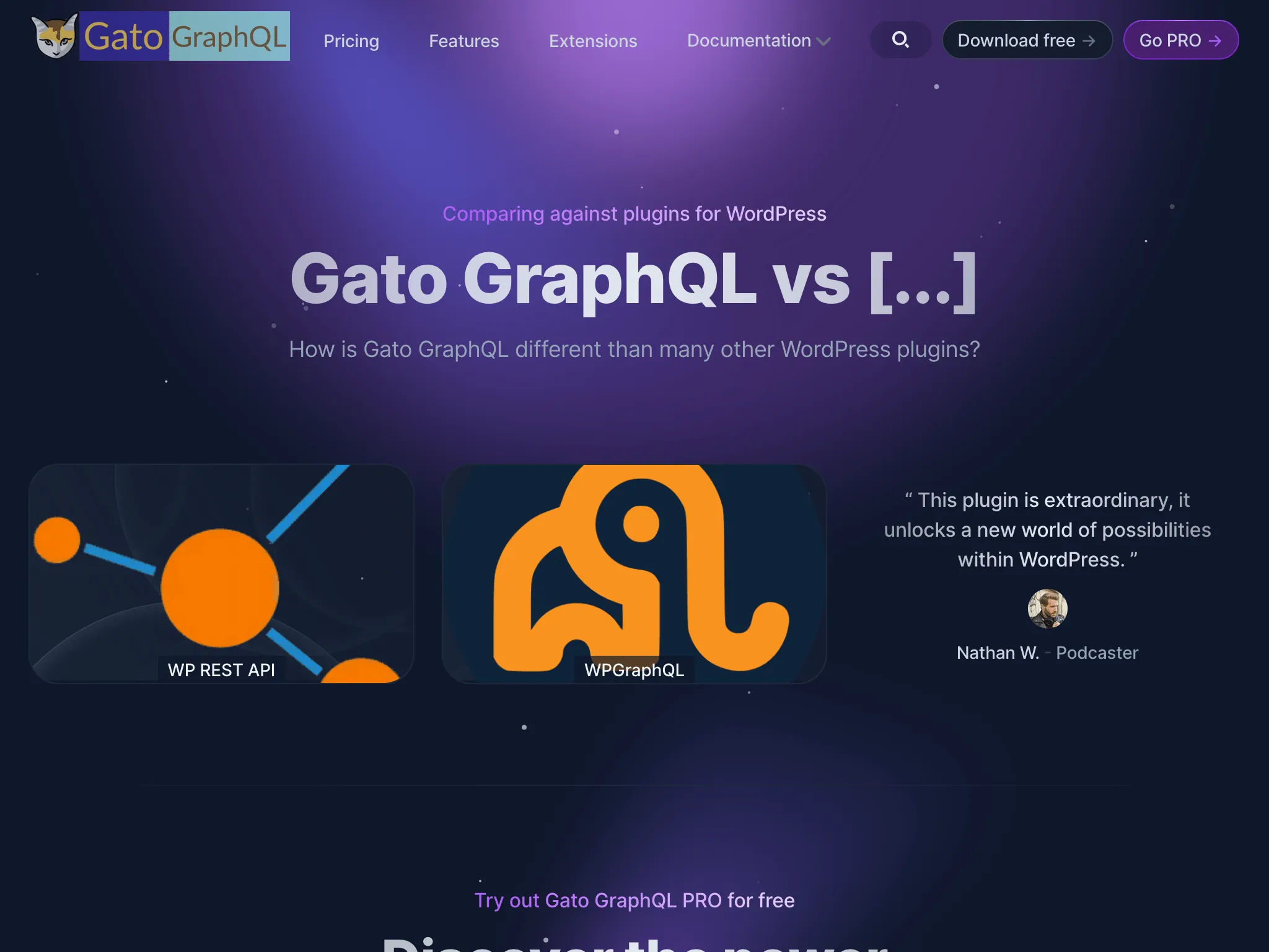 Página de Comparaciones en el nuevo sitio web de Gato GraphQL