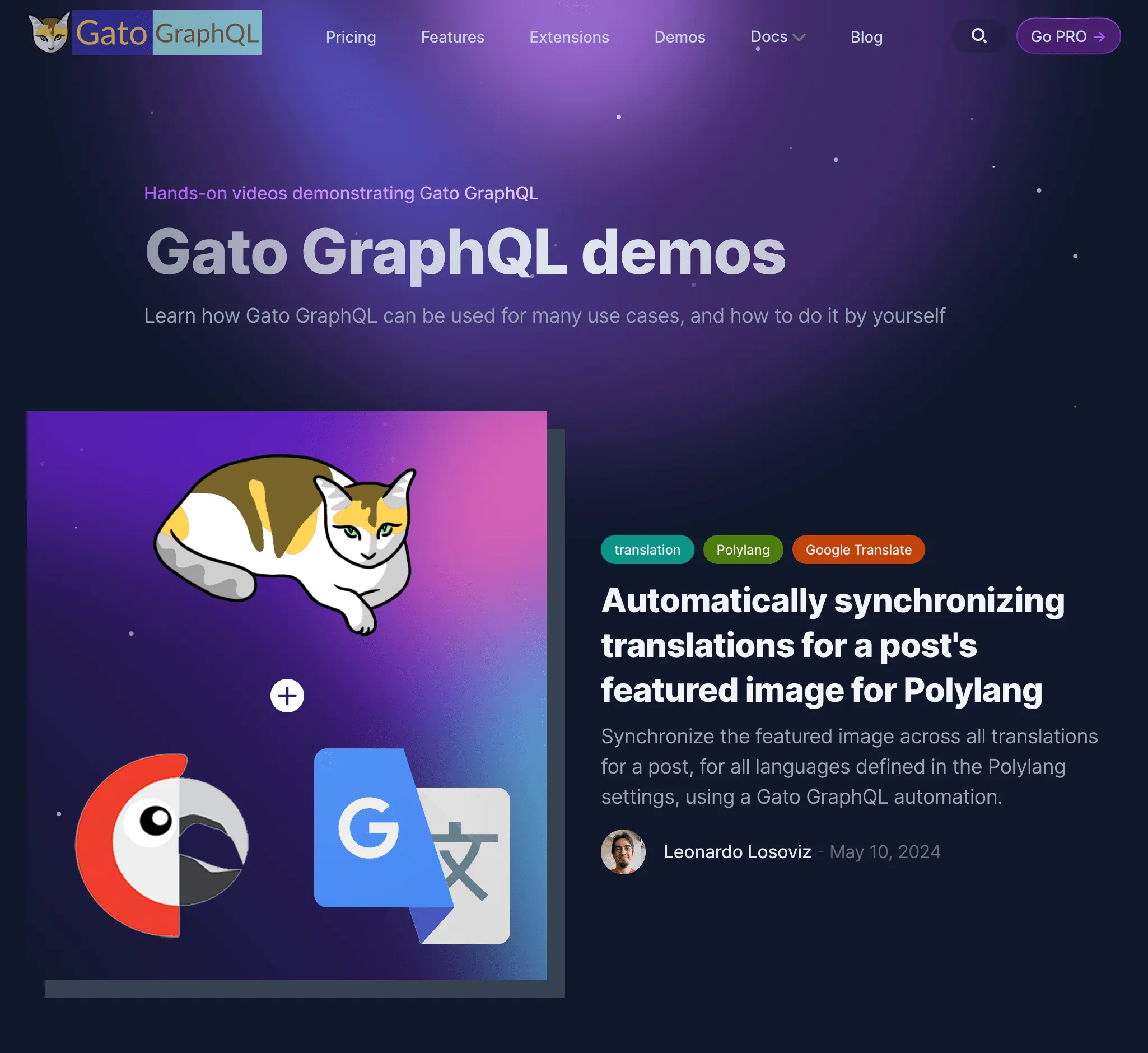 Página de Demos en el sitio web de Gato GraphQL
