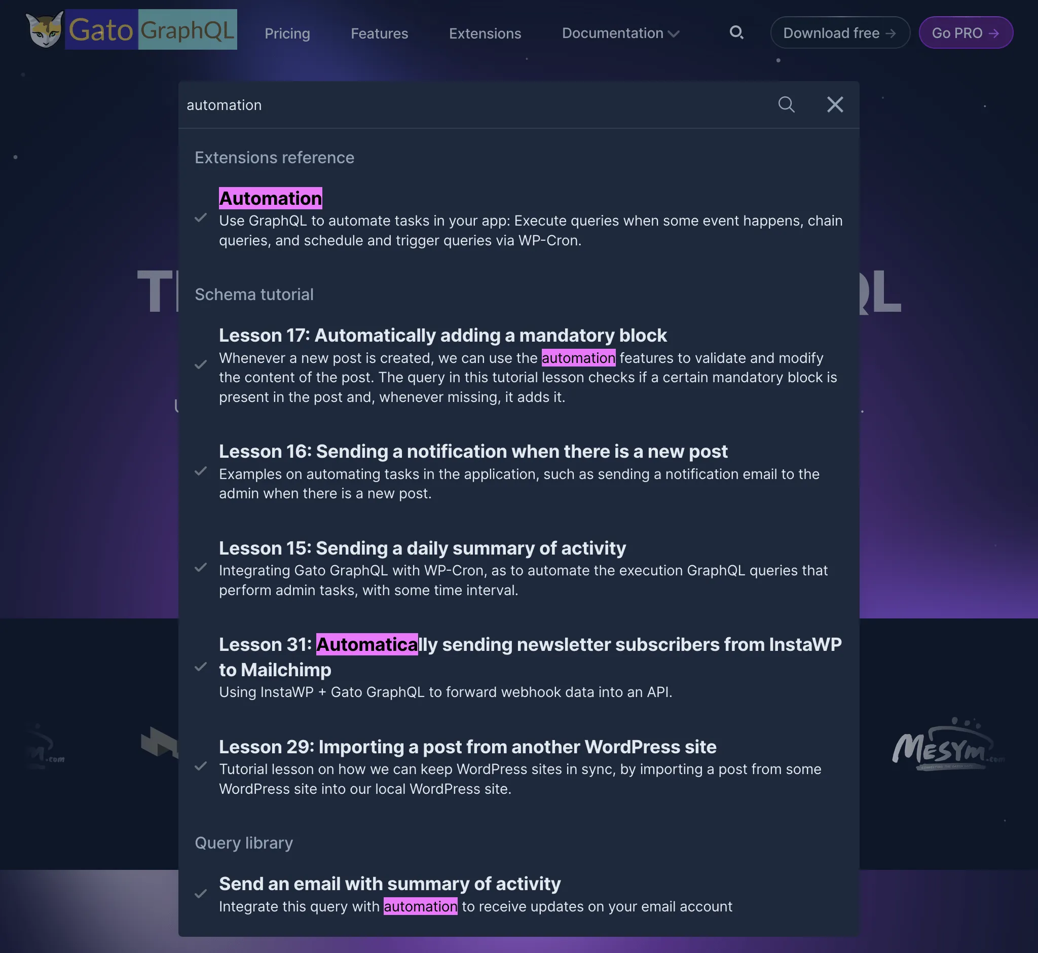 Búsqueda en el nuevo sitio web de Gato GraphQL