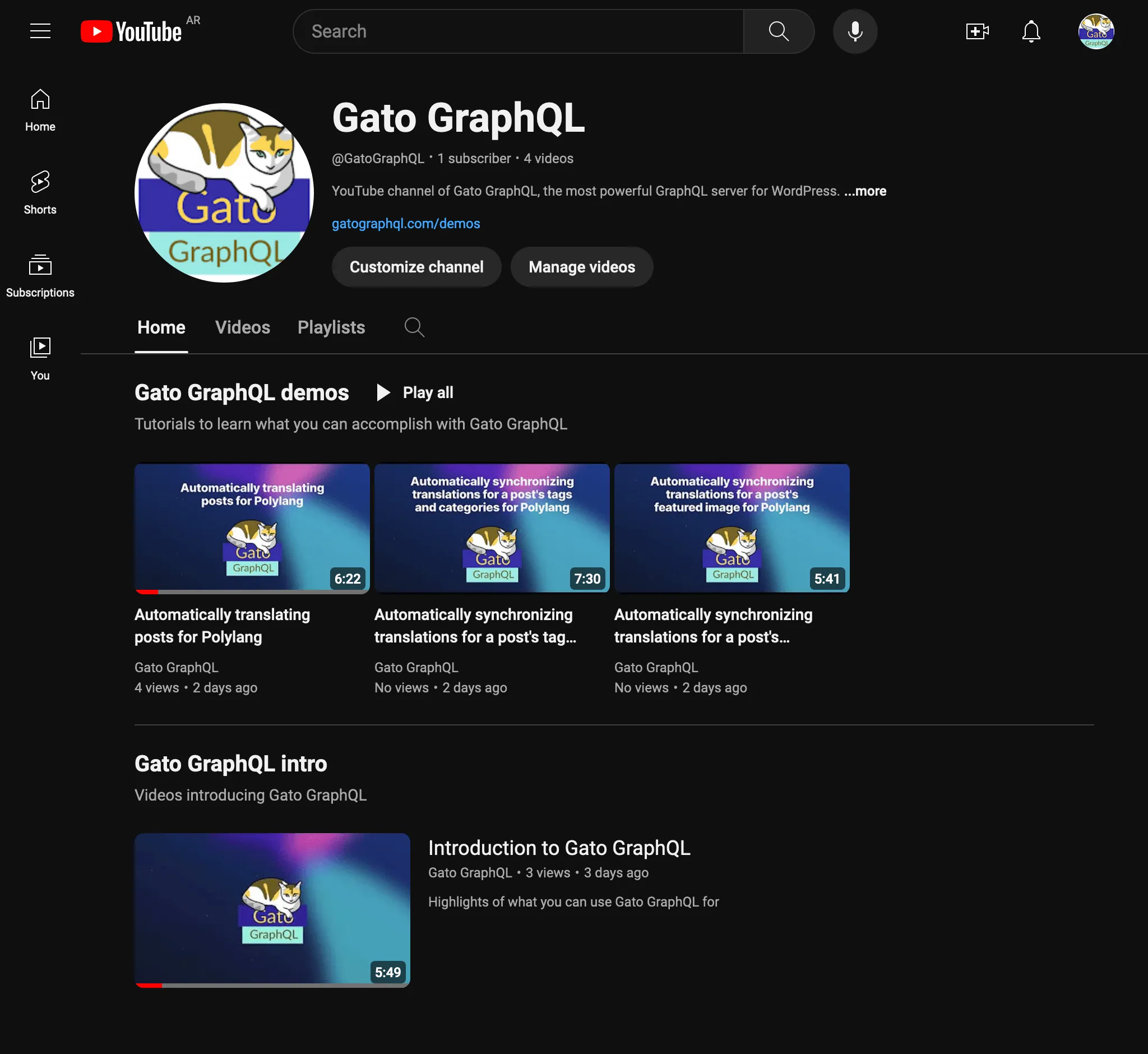 Canal de YouTube de Gato GraphQL
