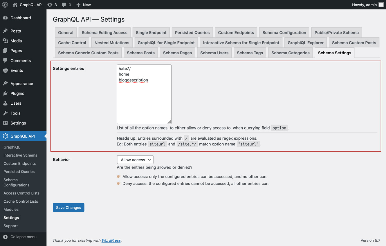 Definiendo las entradas para los Settings Definiendo las entradas para los Settings